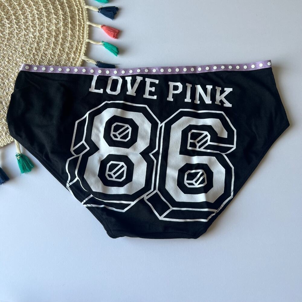 Victoria’s Secret PINK Logo Cotton Hipster Panty Love Black 86 Logo Medium NEW